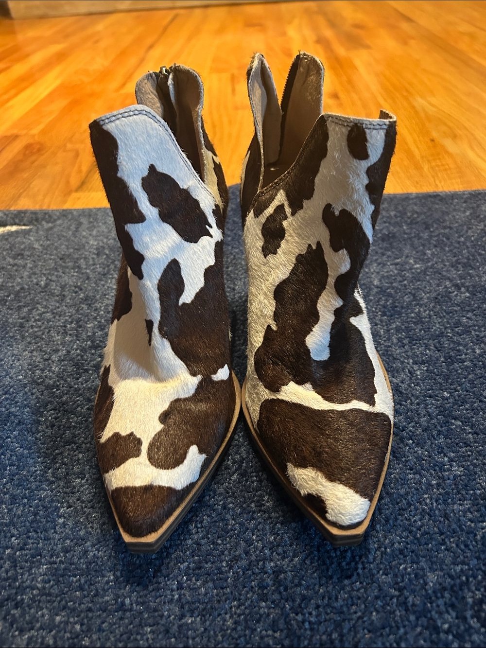 Steve Madden Black and White Cow Print Pointed Ankle Booties